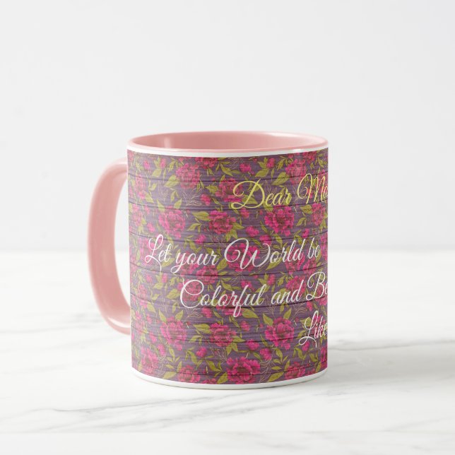 Caneca Floral no texto personalizado de madeira (Frente Esquerda)