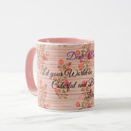 Caneca Floral no texto personalizado de madeira