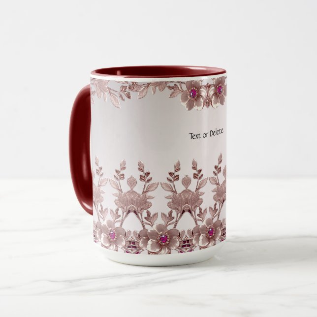 Caneca Floral Ornamentada Rosa (Frente Esquerda)