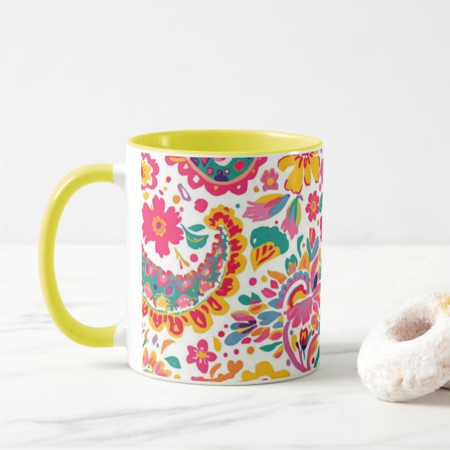 Caneca Floral Paisley de Primavera (Com Donut)