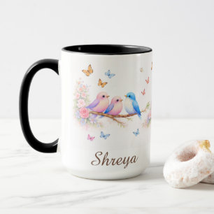 Caneca Floral Pássaro Presente Estético Borbolet