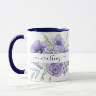 Caneca Floral personalizado em aquarela roxa