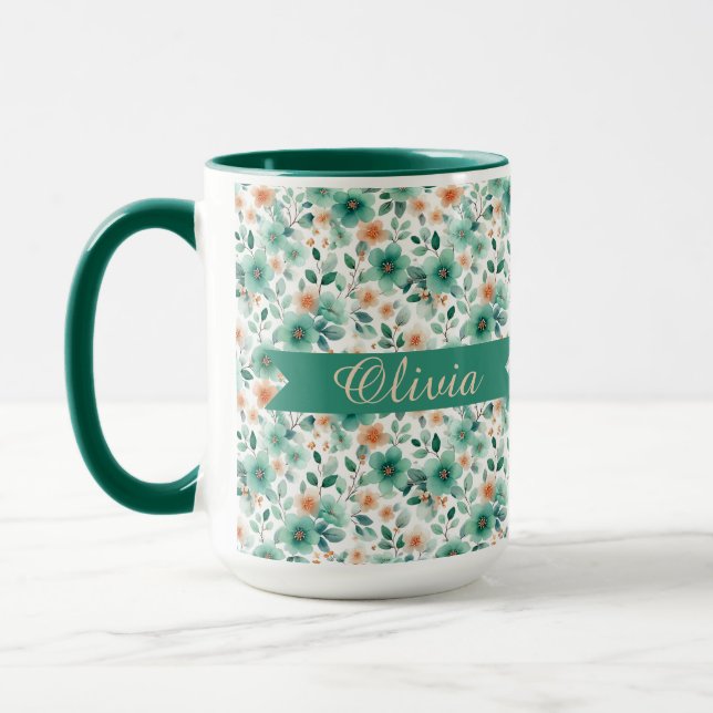 Caneca Floral Personalizado Verde Primavera Vintage (Esquerda)