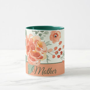 Caneca Floral personalizável em aquarela laranja e verde 