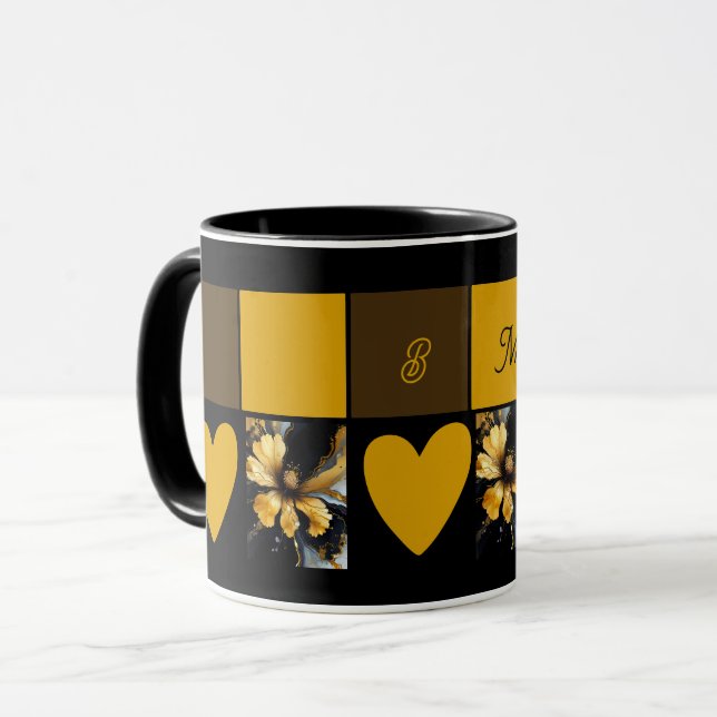 Caneca floral preto abstrato de giz (Frente Esquerda)