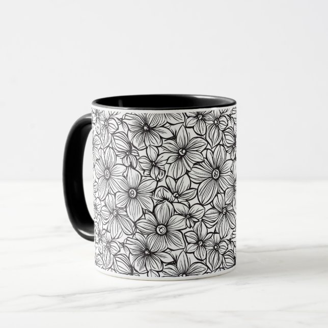 Caneca Floral Preto Branco (Frente Esquerda)