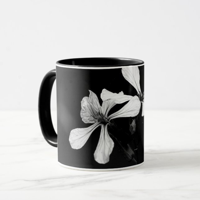 Caneca floral preto e branco mínimo (Frente Esquerda)