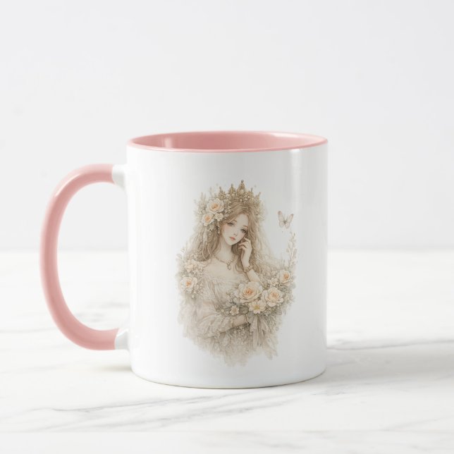 Caneca Floral Rainha Rosa Real (Esquerda)