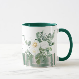 Caneca Floral Rosa Branca Personalizada, Elegante 