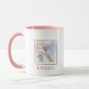 Caneca Floral Rosa Monograma K