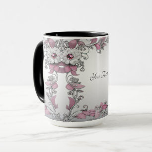 Caneca Floral Rosa Prata Branco