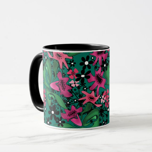 Caneca Floral sem emenda cartoon abstrato flores bonitas  (Frente Esquerda)