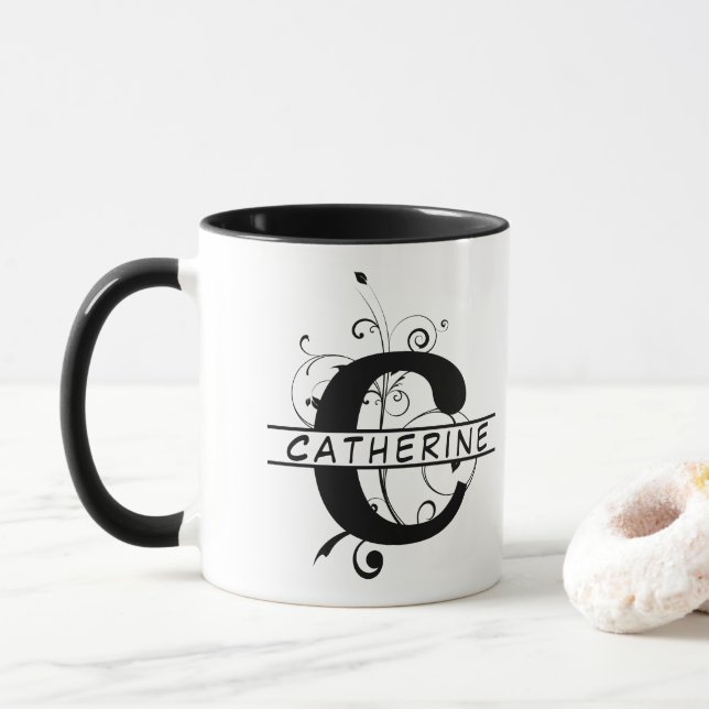 Caneca Floral Split Personalizado Monograma alfabético Le (Com Donut)