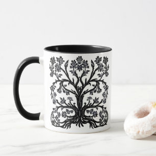 Caneca Floral Tree of Life in Black on White
