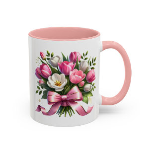 Caneca Floral Tulipa Rosa Presente Fofo