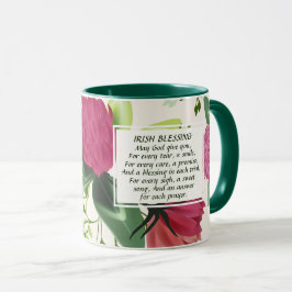 Caneca Floral verde rosa-vermelho-irlandês de benção