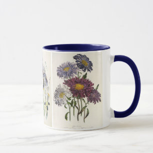 Caneca Floral Vintage, Ásteres, Íris e Flores Papoulas
