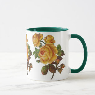 Caneca Floral Vintage Rosa Amarela Verde