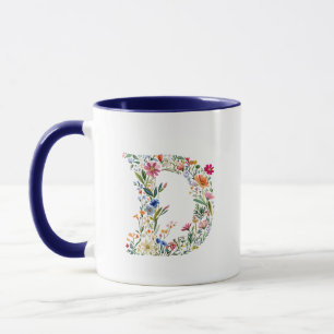Caneca Floral Watercolor - Letra D Monograma Mug