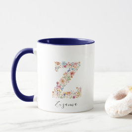 Caneca Floral Watercolor - Letra Z Monograma e Nome Perso