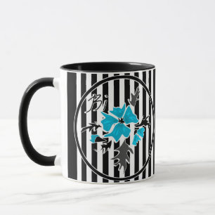 Caneca Flores abstrato azuis sem costura, preto floral