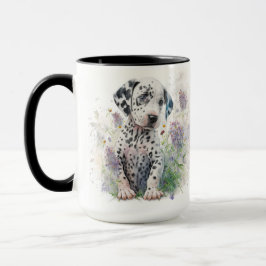 CANECA FLORES ADORÁVEIS DE CACHORRO DALMATIANO DE ÁGUA