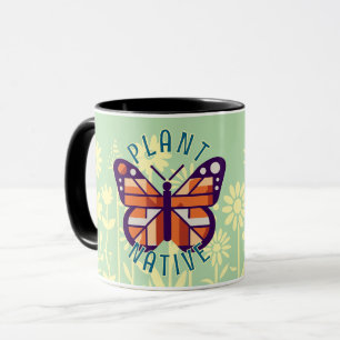 Caneca Flores Amarelas da Borboleta Monarca Vegetal Nativ