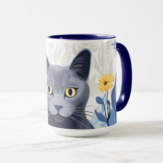 Caneca Flores Amarelas do Gato Azul Russo