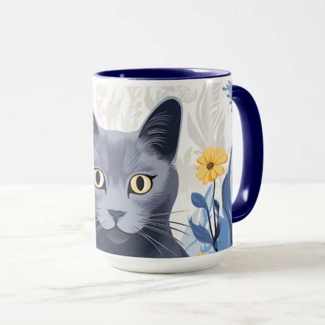 Caneca Flores Amarelas do Gato Azul Russo (Frente Esquerda)