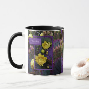 Caneca Flores Amarelas Púrpuras De Opuntia Perea Cactus