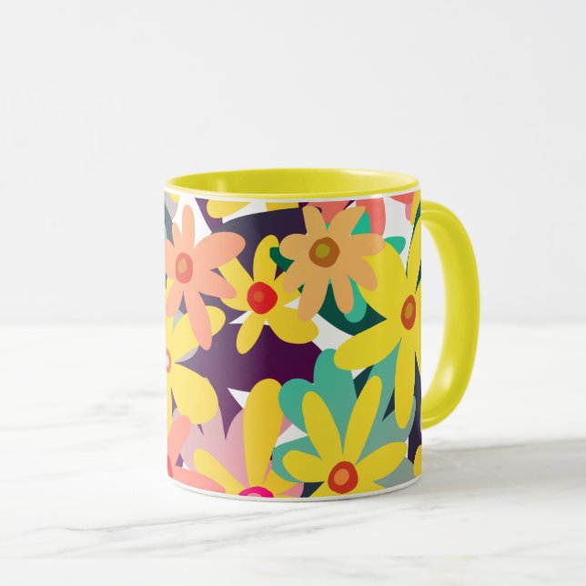 Caneca Flores amarelas, rosadas e laranjas (Frente Esquerda)