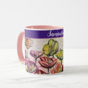 Caneca Flores Amarelas Vermelhas Flores