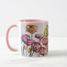 Caneca Flores Amarelas Vermelhas Flores Papagaios