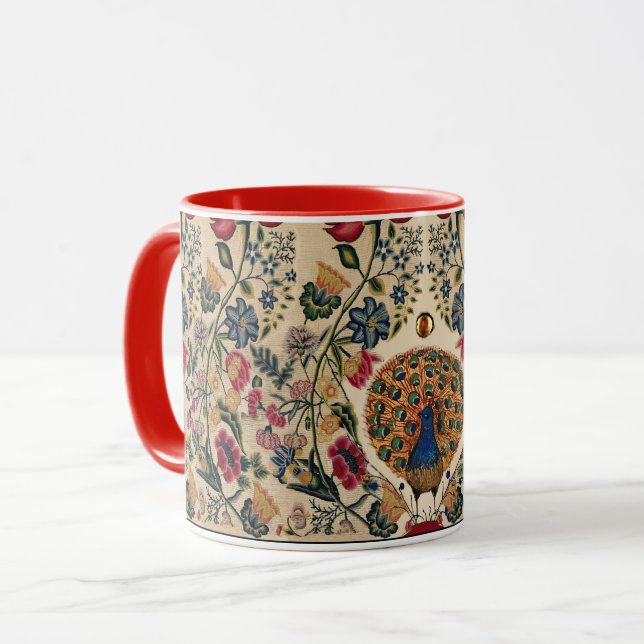 CANECA FLORES AMARELOS AZUIS VERMELHOS E PEACOCK FÓRMICA  (Frente Esquerda)