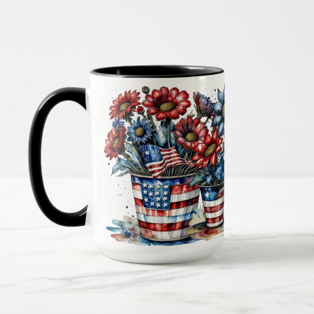 CANECA FLORES AMERICANOS AZUIS VERMELHOS PATRIÓTICOS VERM (Esquerda)