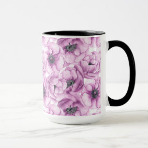 Caneca Flores anêmonas padrão aquarela