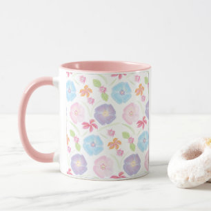 Caneca Flores Aquarela Cor-de-Água Rosa Mole, Azul, Român