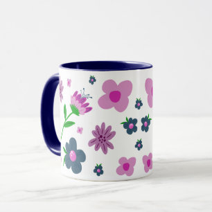 Caneca Flores Azuis Boho Rosa Indigo Café De Duas Tonel