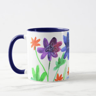 Caneca Flores azuis de cor aquosa, pintura brilhante