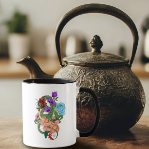 Caneca Flores Azuis do Marinho de Dragão Chinês