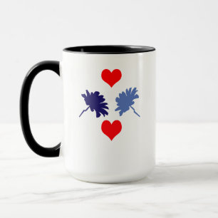 Caneca Flores azuis e Corações Vermelhos