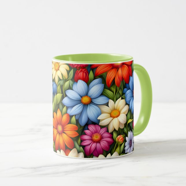Caneca Flores Bonitas, Vividamente Coloridas, (Frente Esquerda)