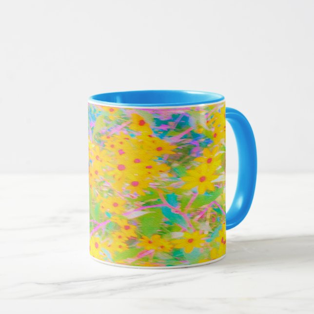 Caneca Flores bonito Amarelo e Vermelho com Turquesa (Frente Esquerda)