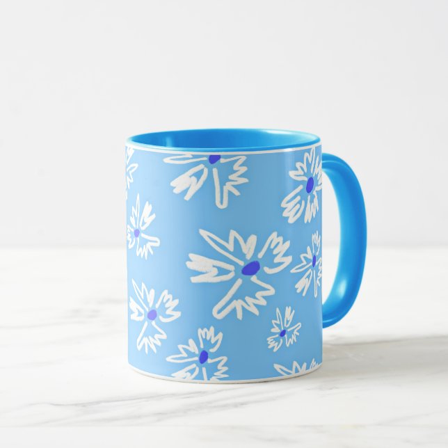 Caneca Flores Bonito de Pastel, Azul e Branco (Frente Esquerda)