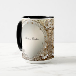 Caneca Flores Brancas Modernas Pérolas