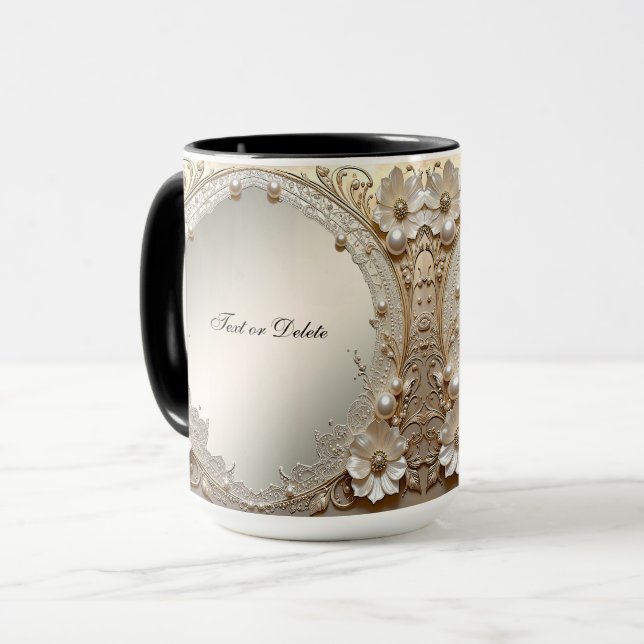 Caneca Flores Brancas Modernas Pérolas (Frente Esquerda)