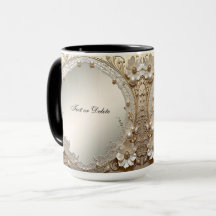 Caneca Flores Brancas Modernas Pérolas Pérolas