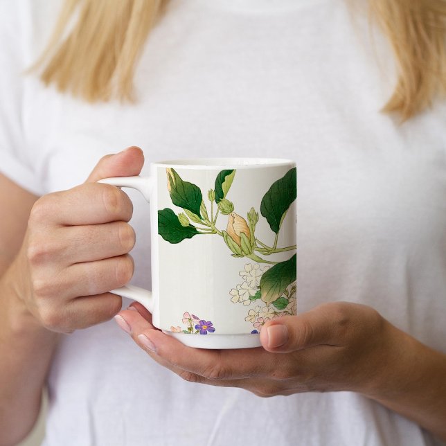 Caneca Flores Browallia & Hibiscus - bloco de madeira jap (Criador carregado)