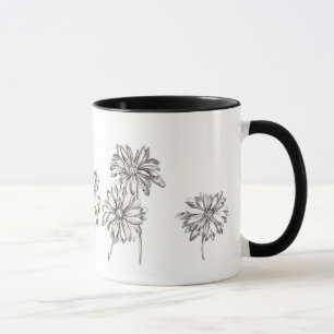Caneca Flores caneta da margarida e preto de tiragem da