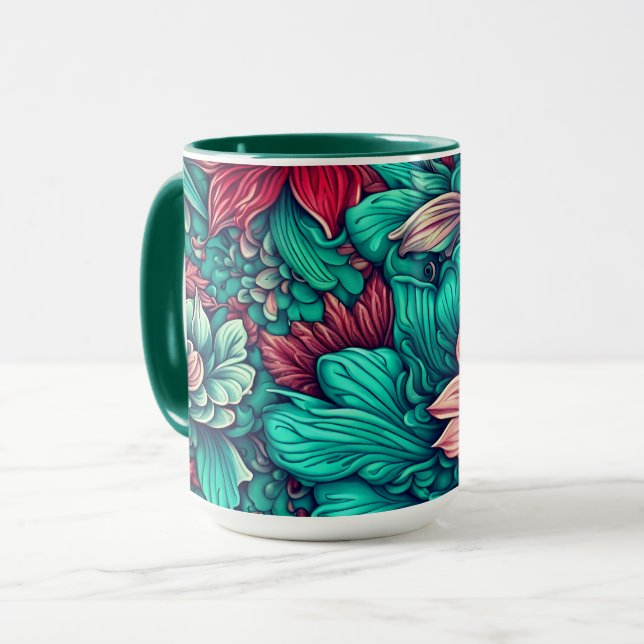 Caneca Flores cian Surrealista Flores  (Frente Esquerda)